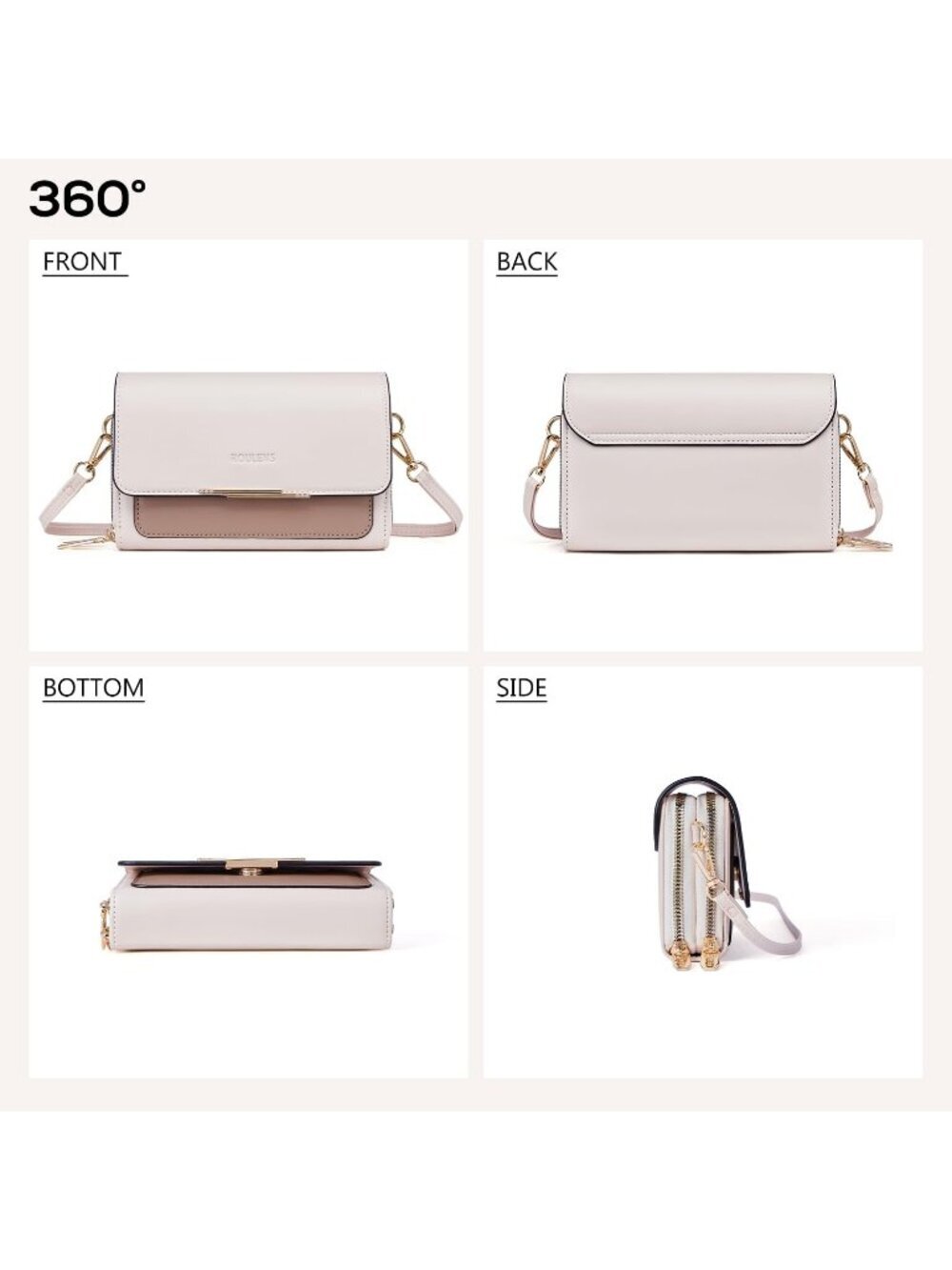 Women's Beige/Tan Leather Crossbody Bag Cell Phone Wallet Shoulder Stylish Purse - Picture 4 of 6